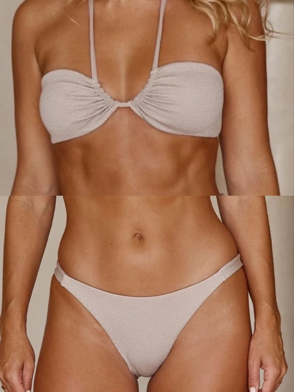 Monday Swimwear Copacabana Top and Java Bottom - Oat Crinkle in Size P